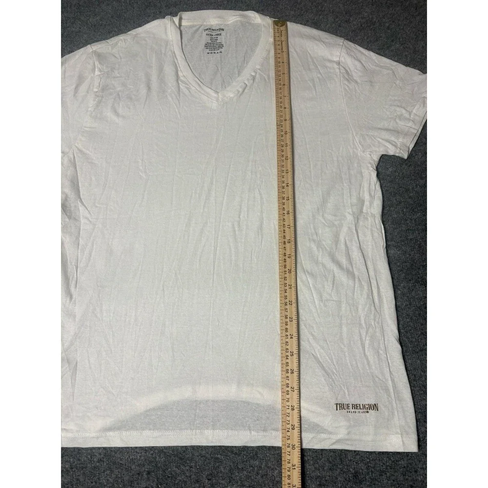 True Religion Shirt Mens XL White V-Neck Tagless Cotton Logo Basic Tee Casual